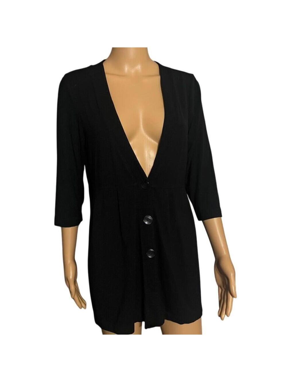 J. Jill Women's Black V-Neck Cardigan Sweater S 3/4 Sleeve